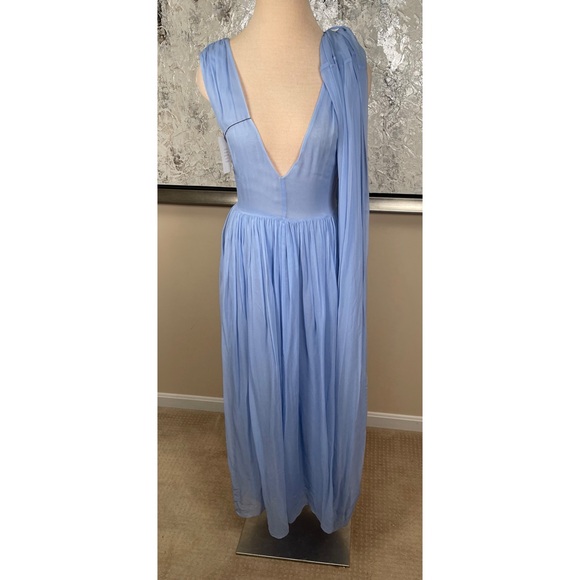 HELSA Sabine Silk Cape Overlay Chiffon Sheer Hydrangea Blue Midi Dress Size S - Picture 6 of 15